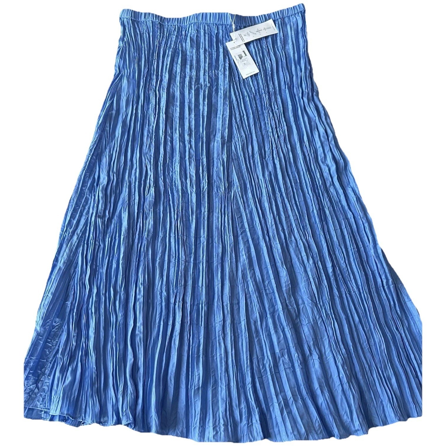 Eileen Fisher Crushed Silk Flair Midi Skirt Xxs Blue Ultramarine $198 2xs Nwt